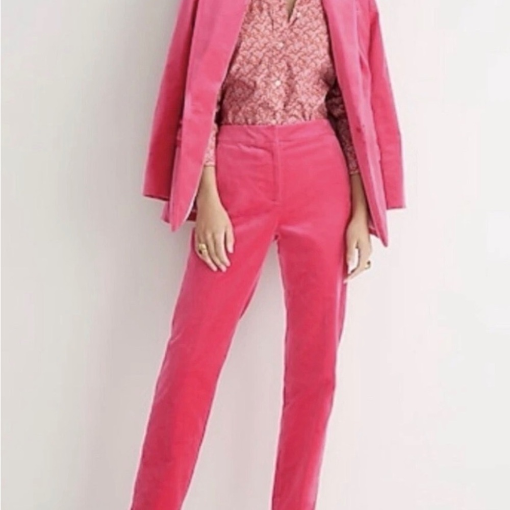 J. Crew Suit Dragonfruit Pink Velvet Featuring the Willa Blazer & Kate Trousers - Picture 4 of 16